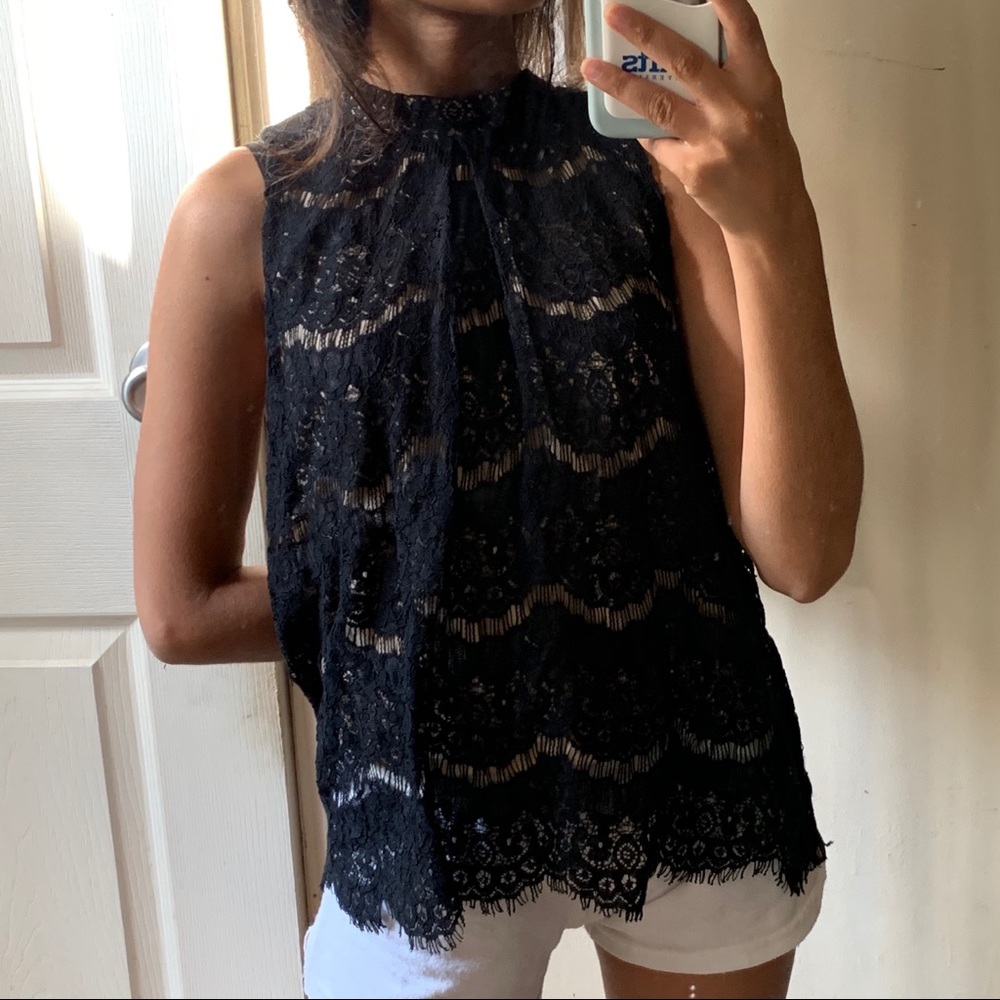 love, Fire Black Lace Mock Neck Top